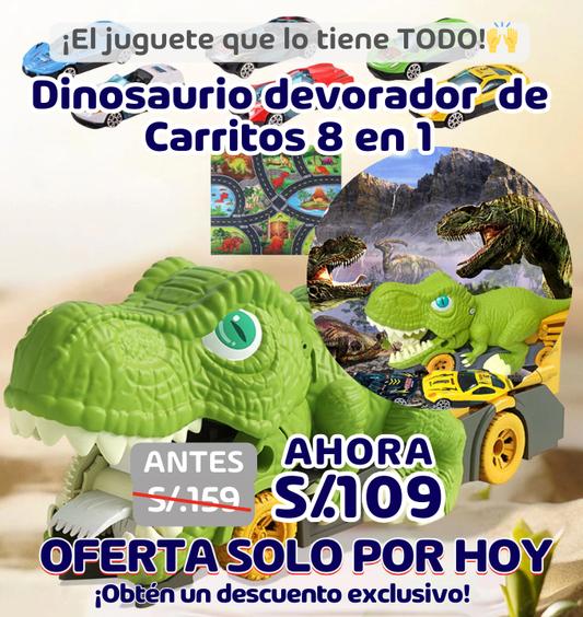 dinosaurio devorador de carritos 8 en 1