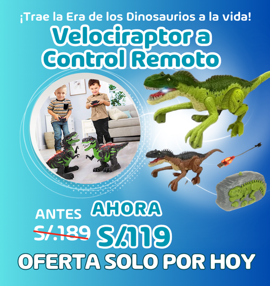 DINOSAURIO VELOCIRAPTOR A CONTROL REMOTO MUSICAL+LUZ+SENSOR DE MOVIMIENTO